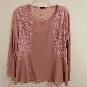Hannah Women's Dusty Rose Lace Long Sleeve Thermal Top Women’s Size 2X